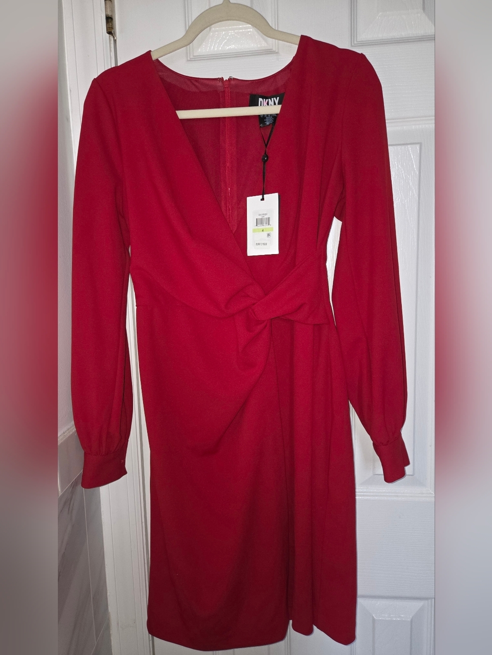 DKNY Elegant Red Long Sleeve Dress